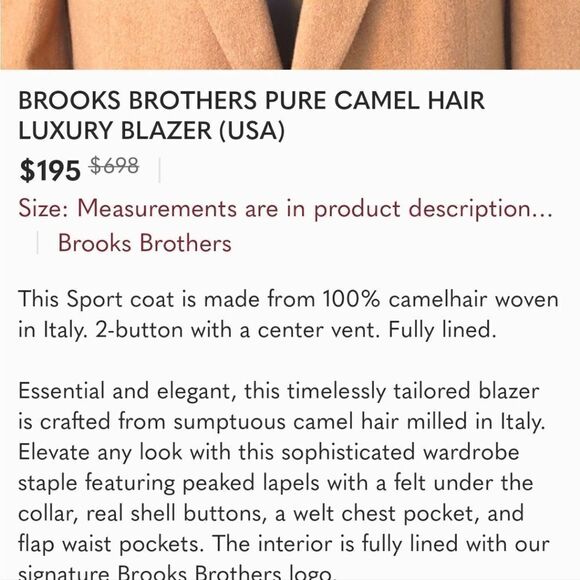 Tasso Elba Pure Camel Hair luxury blazer sport jacket - Picture 16 of 16